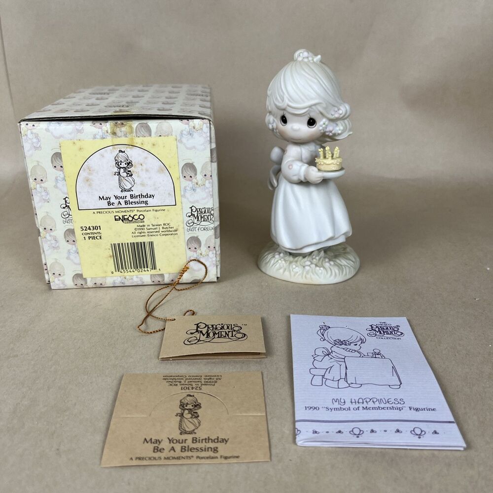 Precious Moments “May Your Birthday Be A Blessing” 1990 W/Box Card Cake Gift EUC